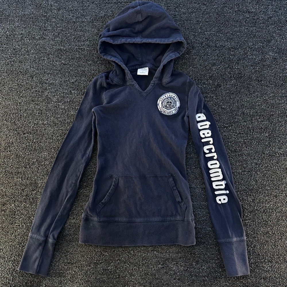Abercrombie Kids Hoodie Kids S Navy Good V-Neck Logo Sleeve Pullover